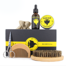 Kit de cuidado de barba con aceite de barba, cepillo de barba y juego de peine para etiqueta privada de cuidado de hombres